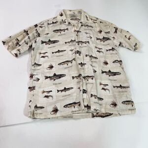 RedHead Shirt Mens XL Fish Print Short Sleeve Button Down Sportswear Cotton